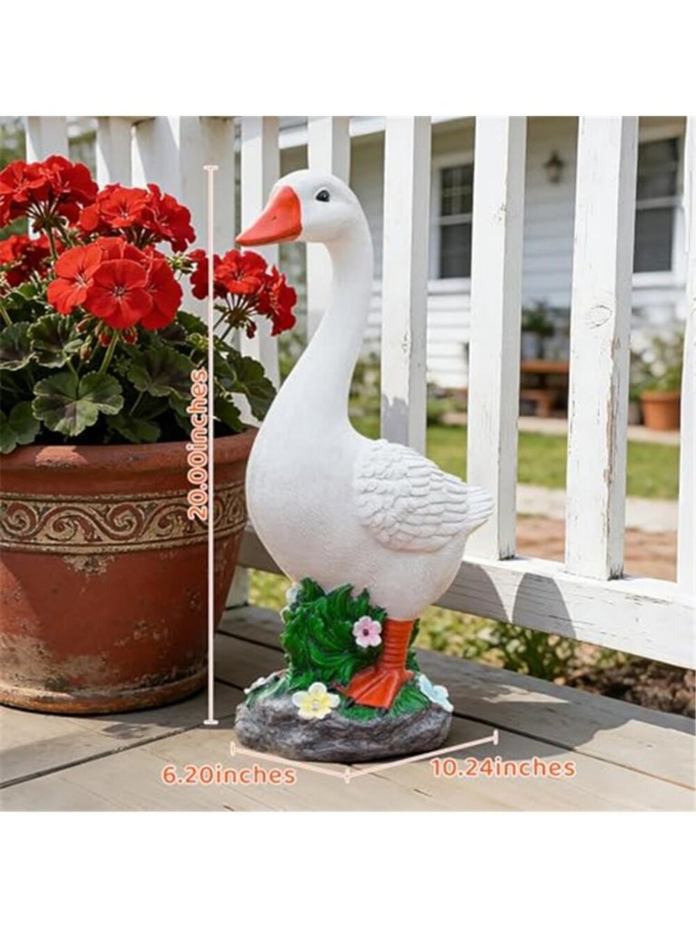 20 Inch Porch Goose Statue with Solar Garden Light Realistic Hand-Painted - Picture 3 of 5